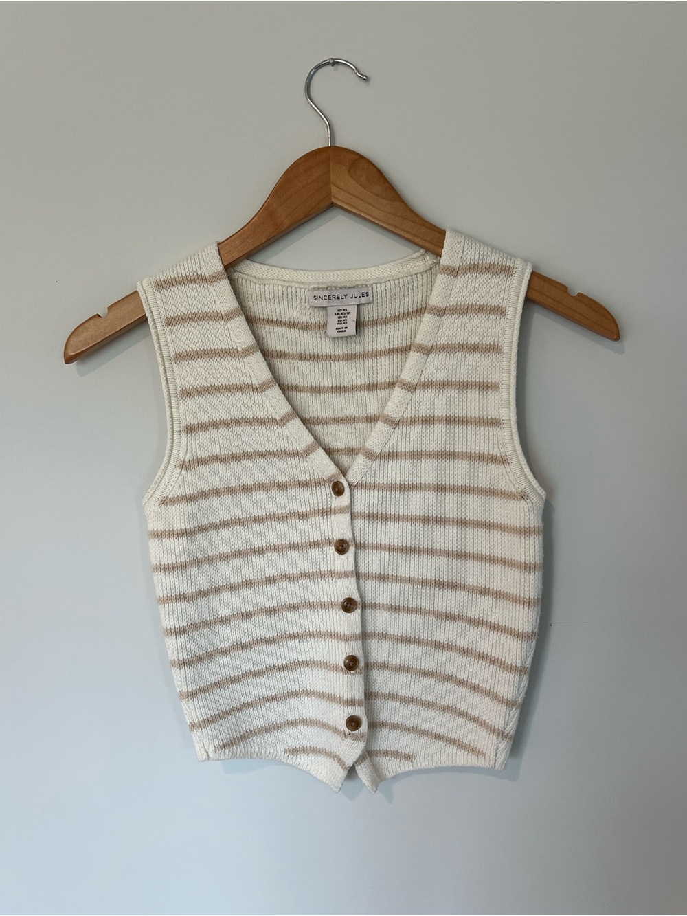 Sincerely Jules Cream & Beige Striped Knit Button Vest